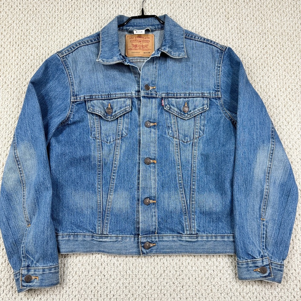 Vtg Levis Denim Jacket Mens M Blue Type III Trucker Faded Wash 90s 70515-0518